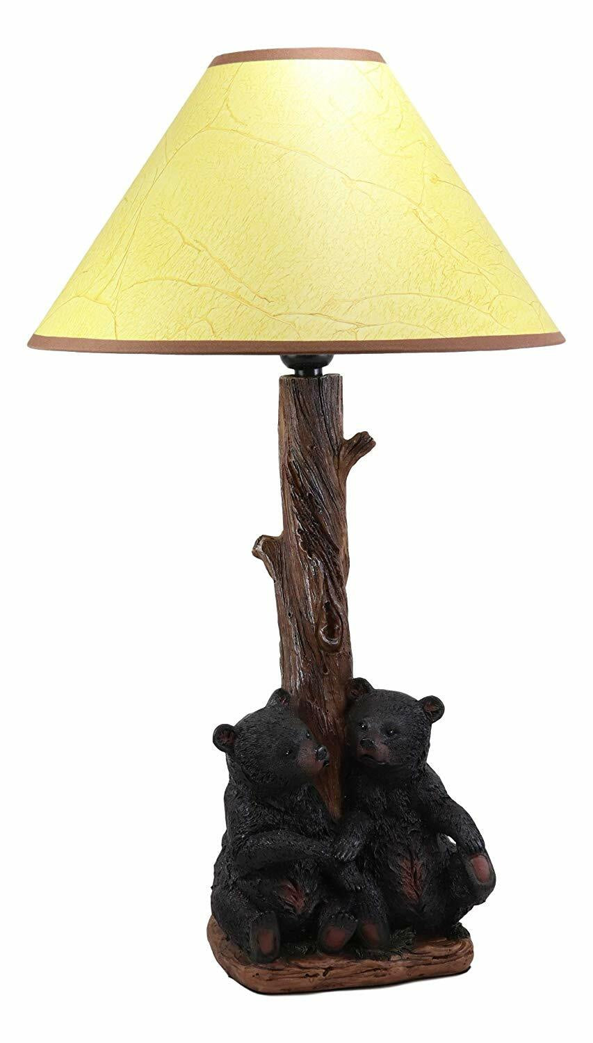 Ebros Loving Siblings Two Baby Black Bear Cubs Table Lamp Sculpture with Shade