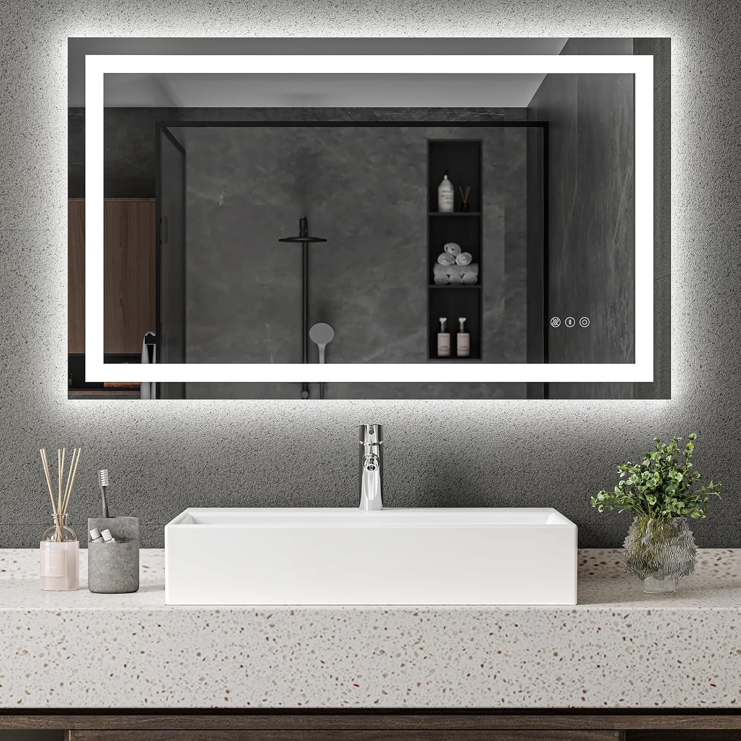 40" X 24" LED Bathroom Mirror with Lights, Anti-Fog Dimmable 3 Color Front + Backlit Lighted Vanity Makeup Mirror with Memory Function, Smart Touch,Wall Mounted Horizontal/Vertical