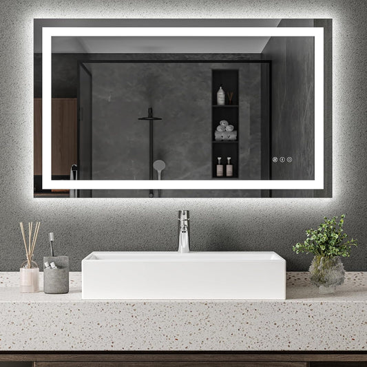 40" X 24" LED Bathroom Mirror with Lights, Anti-Fog Dimmable 3 Color Front + Backlit Lighted Vanity Makeup Mirror with Memory Function, Smart Touch,Wall Mounted Horizontal/Vertical