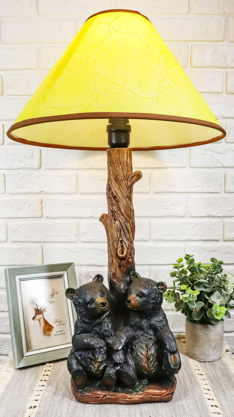 Ebros Loving Siblings Two Baby Black Bear Cubs Table Lamp Sculpture with Shade