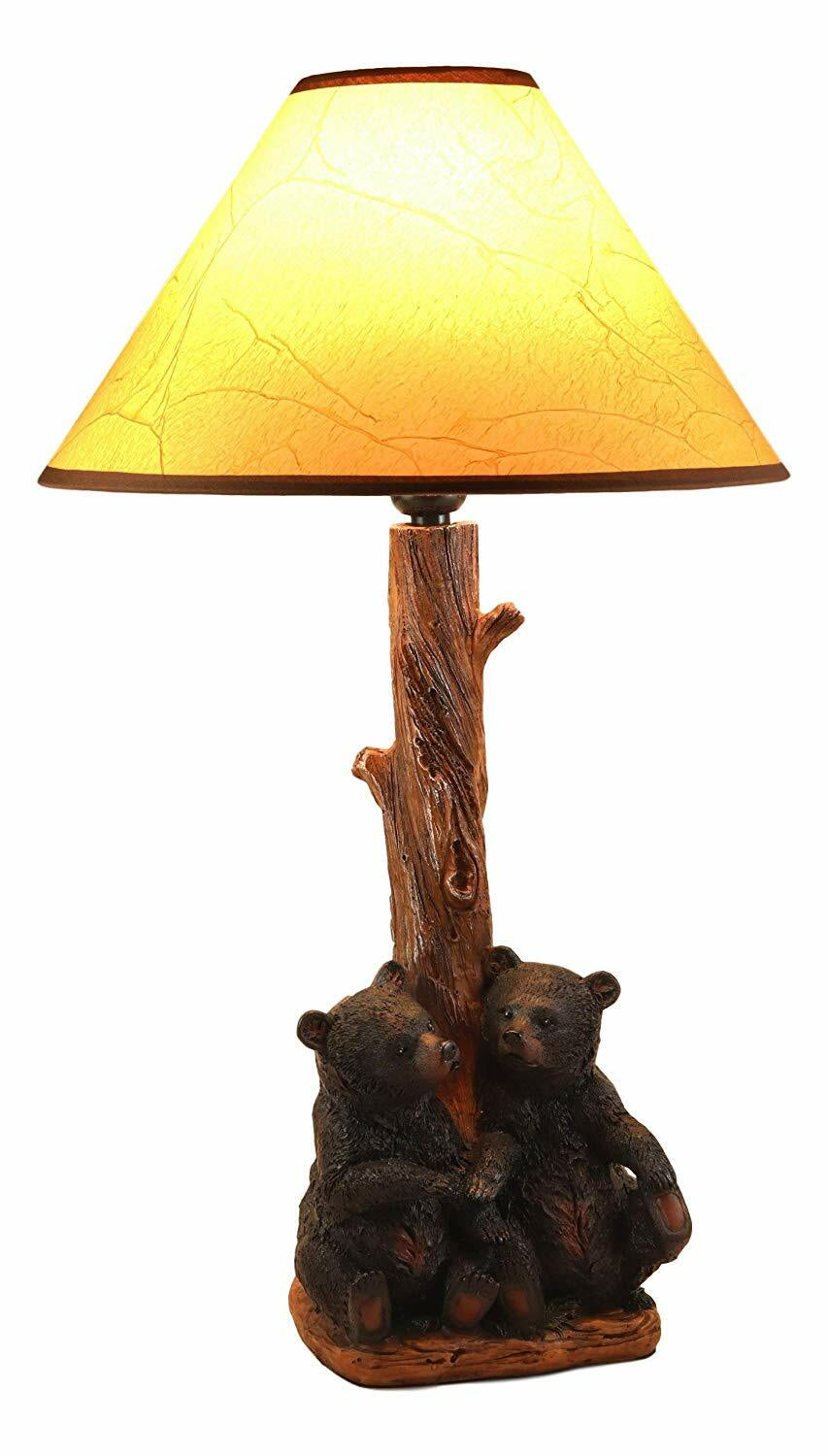 Ebros Loving Siblings Two Baby Black Bear Cubs Table Lamp Sculpture with Shade