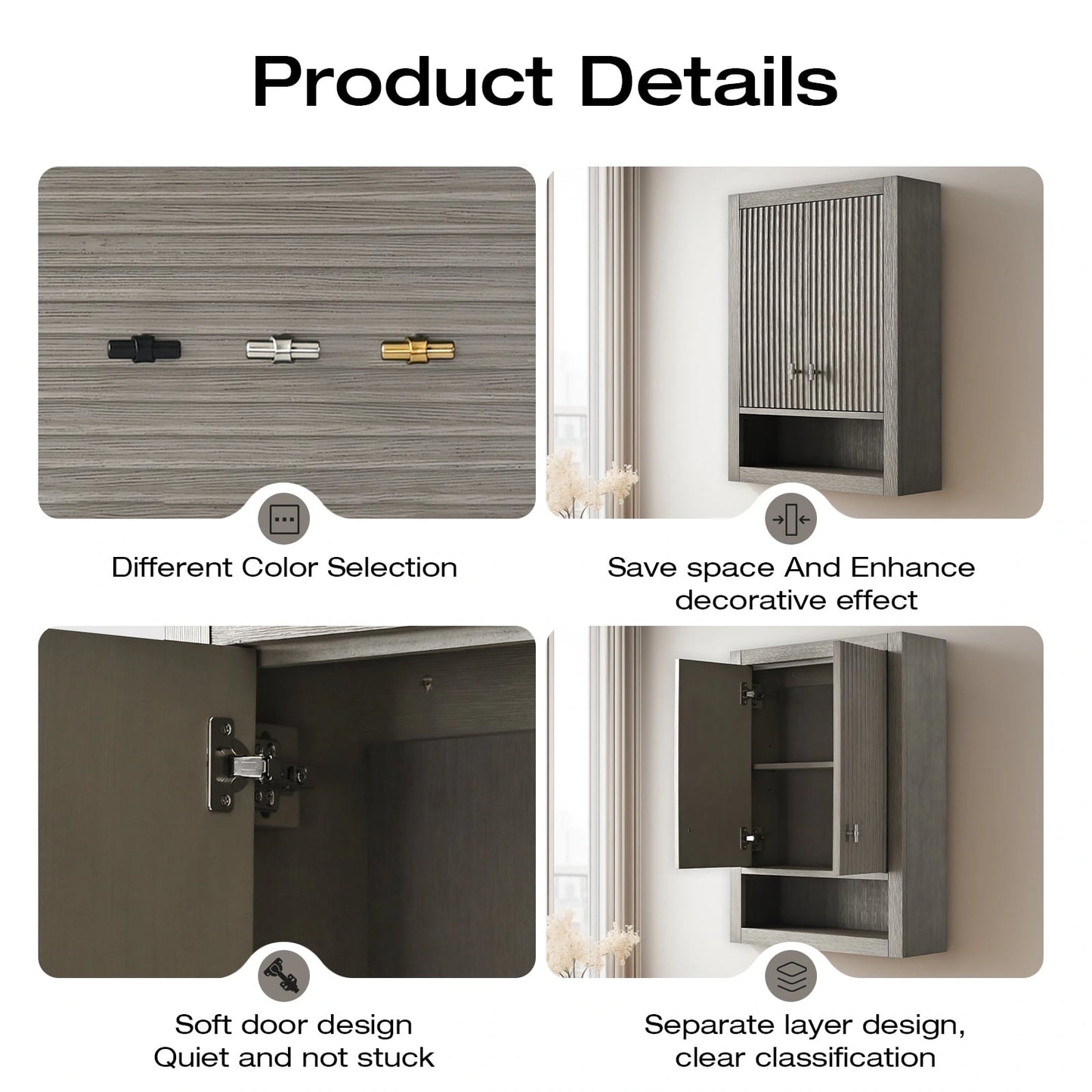 24 "Wall Mounted Bathroom Storage Cabinet with Soft Close Doors