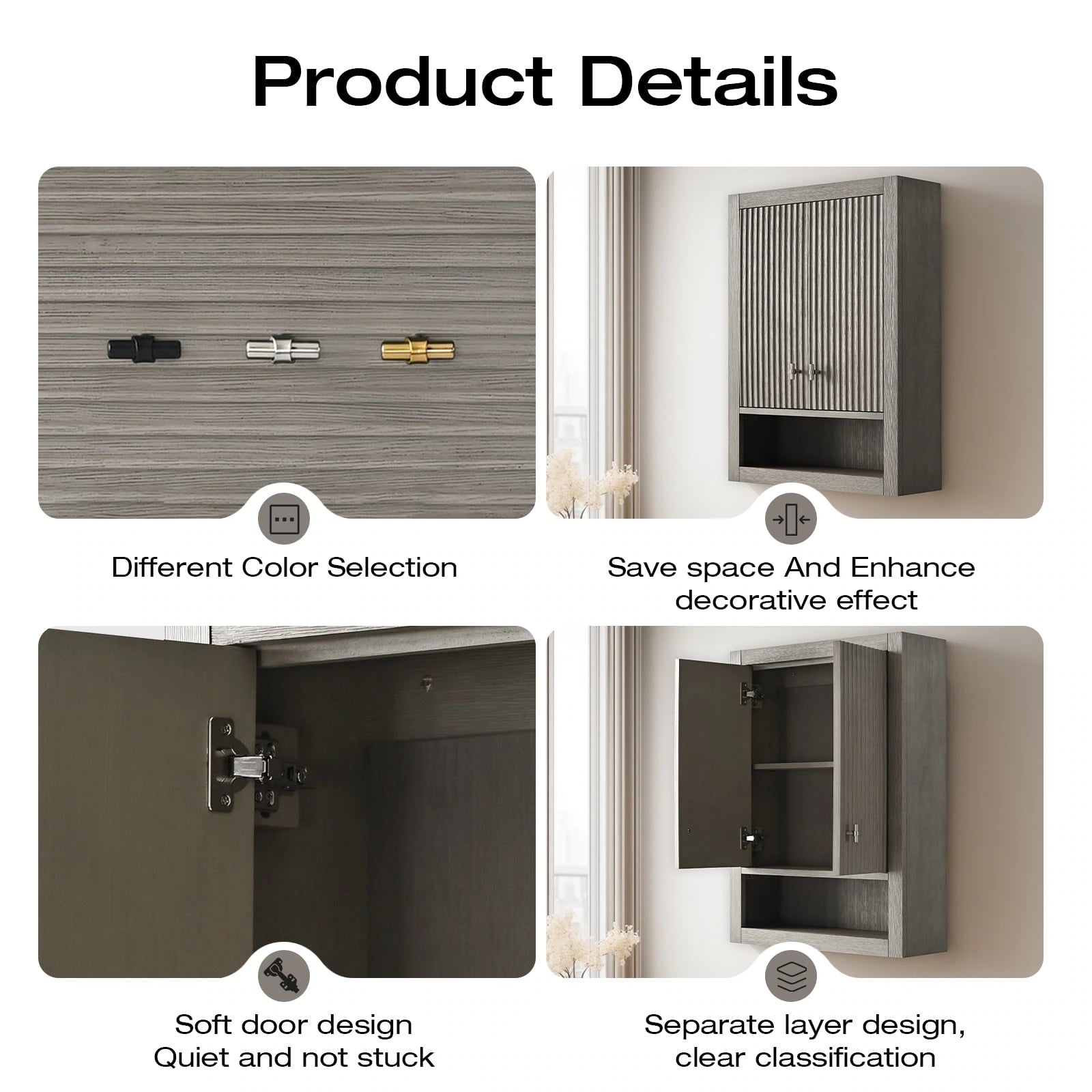 24 "Wall Mounted Bathroom Storage Cabinet with Soft Close Doors