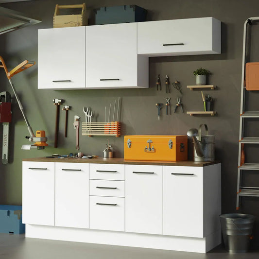 4-Piece Garage and Utility Room Cabinet Set 78 in with 33 Inch Base and 31 in Slim Wall Modular Storage Unit - White