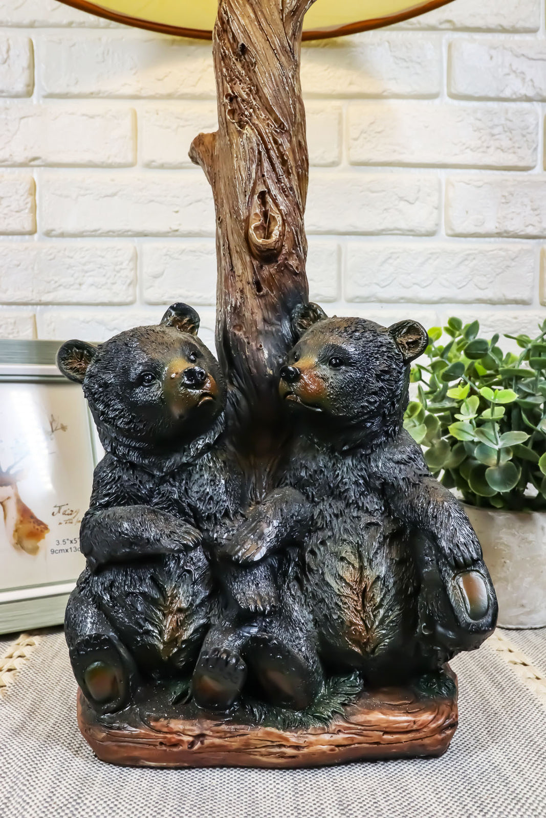 Ebros Loving Siblings Two Baby Black Bear Cubs Table Lamp Sculpture with Shade