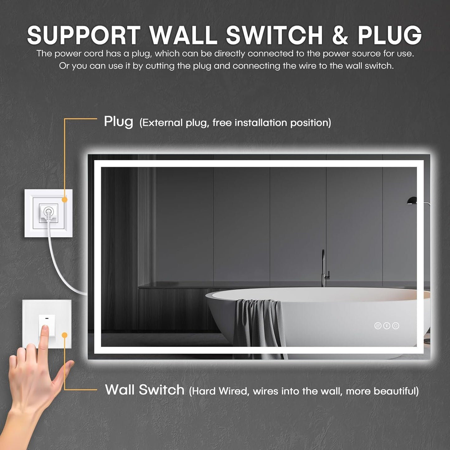 40" X 24" LED Bathroom Mirror with Lights, Anti-Fog Dimmable 3 Color Front + Backlit Lighted Vanity Makeup Mirror with Memory Function, Smart Touch,Wall Mounted Horizontal/Vertical