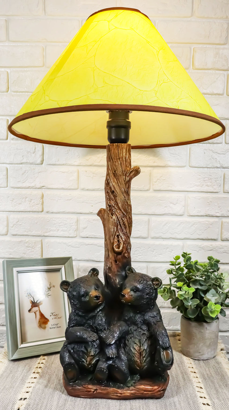 Ebros Loving Siblings Two Baby Black Bear Cubs Table Lamp Sculpture with Shade