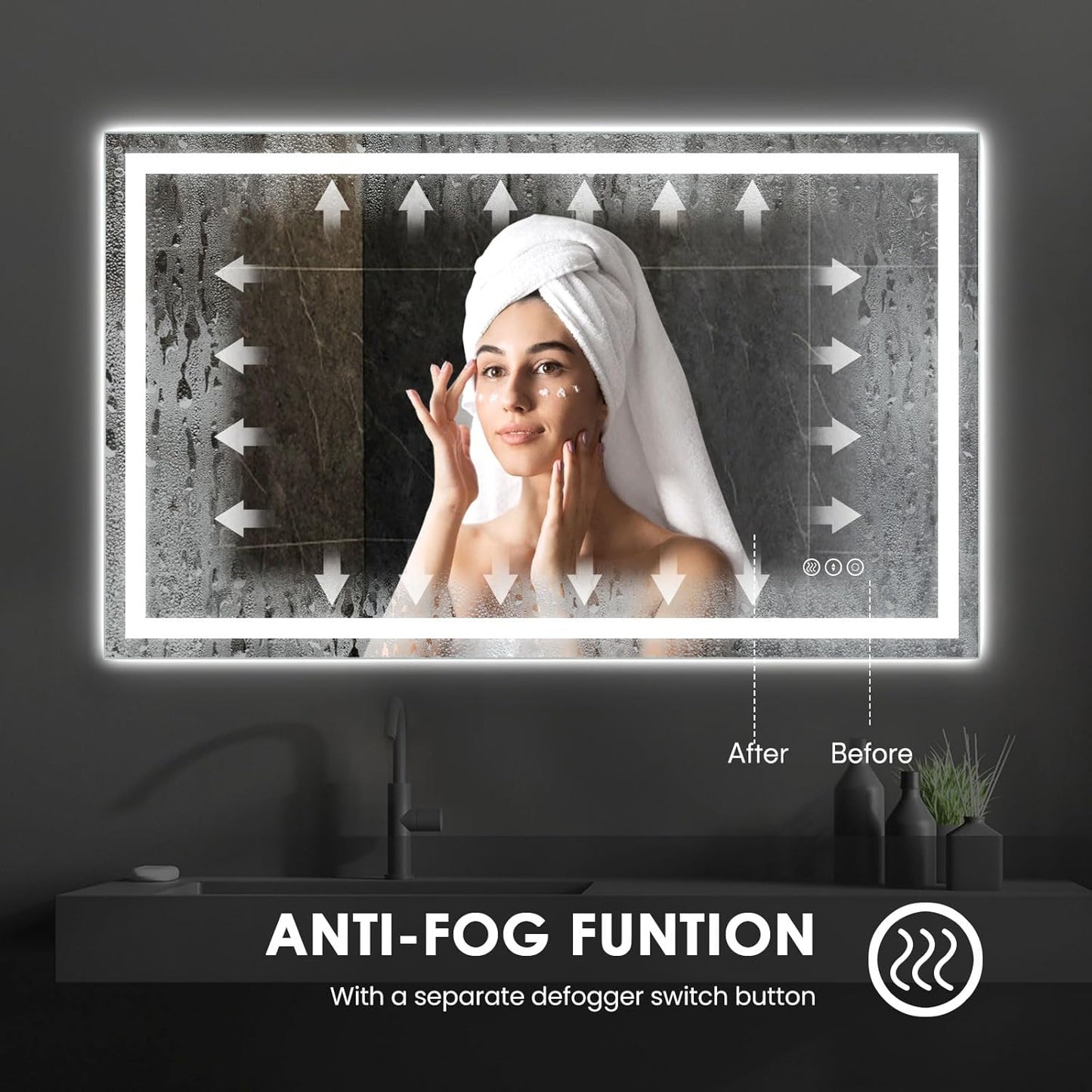 40" X 24" LED Bathroom Mirror with Lights, Anti-Fog Dimmable 3 Color Front + Backlit Lighted Vanity Makeup Mirror with Memory Function, Smart Touch,Wall Mounted Horizontal/Vertical