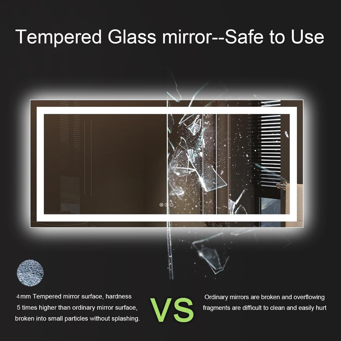 LED Bathroom Mirror, 60" X28" Front-Lit + Backlight Mirror for Wall, Dimmable Vanity Mirrors, Anti-Fog, Memory, 3 Colors Lighting, Shatterproof, ETL Listed