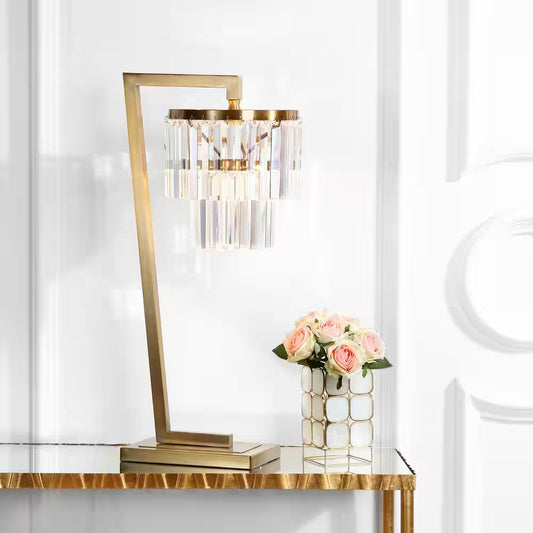 Callum 30 In. Brass Gold/Clear Table Lamp with Crystal Shade