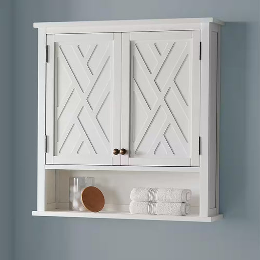 Coventry 27 In. W Wall Cabinet with Two Doors and Open Shelf in White