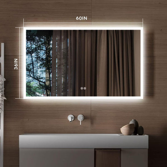 D-HYH LED Bathroom Mirror,Wall Mounted Vanity Mirror Bathroom Backlit Mirror with Touch Button, Anti-Fog, Dimmable 60 X 36 Inch LED Vanity Bathroom Mirror Vertical/Horizontal