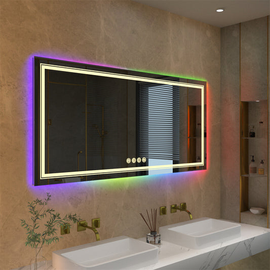 Bathroom LED Vanity Mirror Dimmable Anti-Fog Smart RGB Backlit + Front Light US