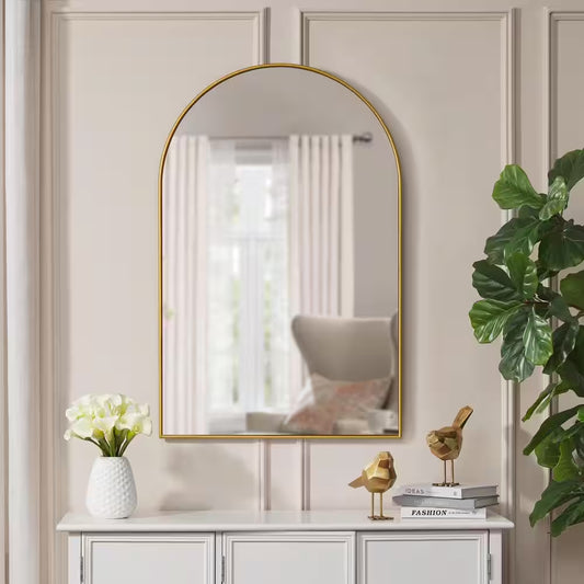Large Arched Gold Classic Accent Mirror (39 In. H X 26 In. W)