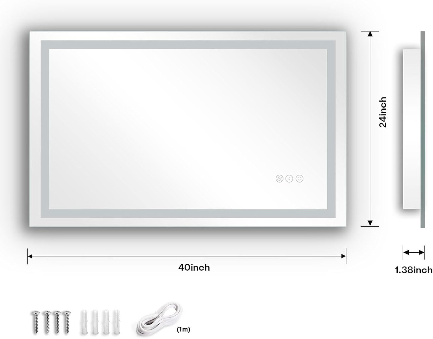 40" X 24" LED Bathroom Mirror with Lights, Anti-Fog Dimmable 3 Color Front + Backlit Lighted Vanity Makeup Mirror with Memory Function, Smart Touch,Wall Mounted Horizontal/Vertical
