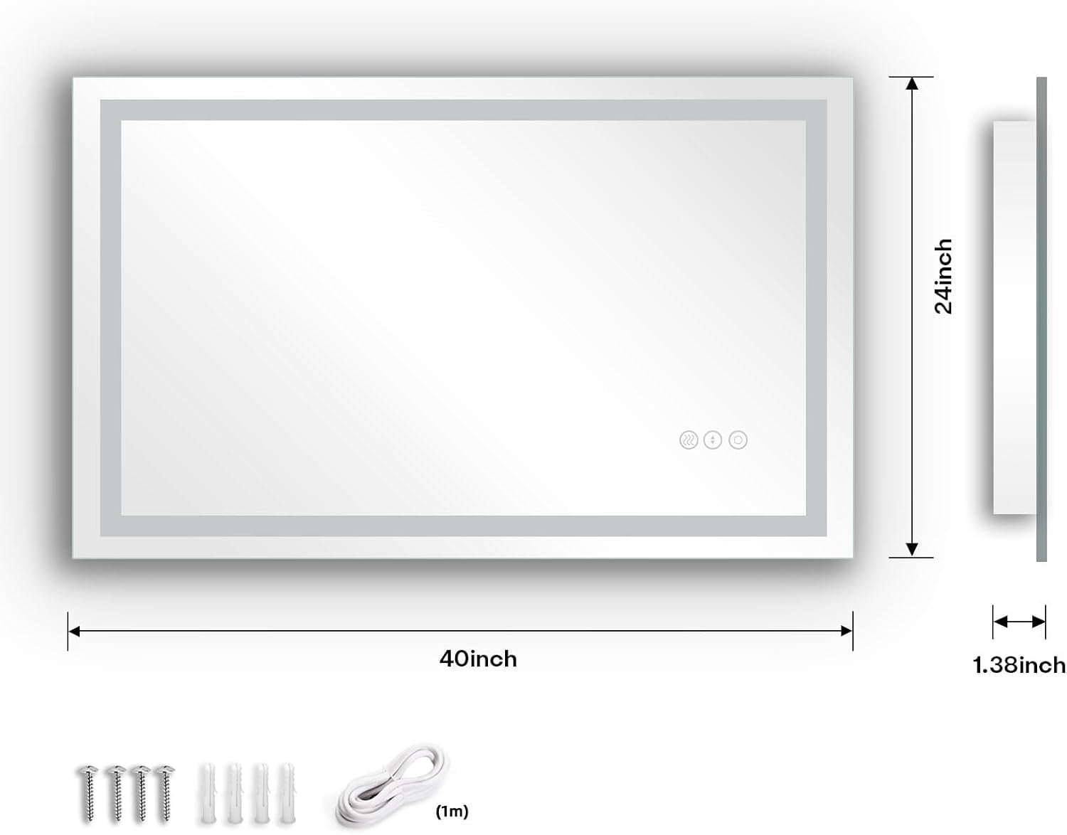 40" X 24" LED Bathroom Mirror with Lights, Anti-Fog Dimmable 3 Color Front + Backlit Lighted Vanity Makeup Mirror with Memory Function, Smart Touch,Wall Mounted Horizontal/Vertical
